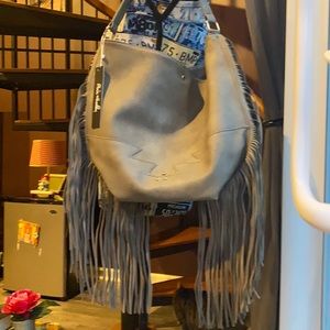 Pink Haley gray bag with fringe, BNWT